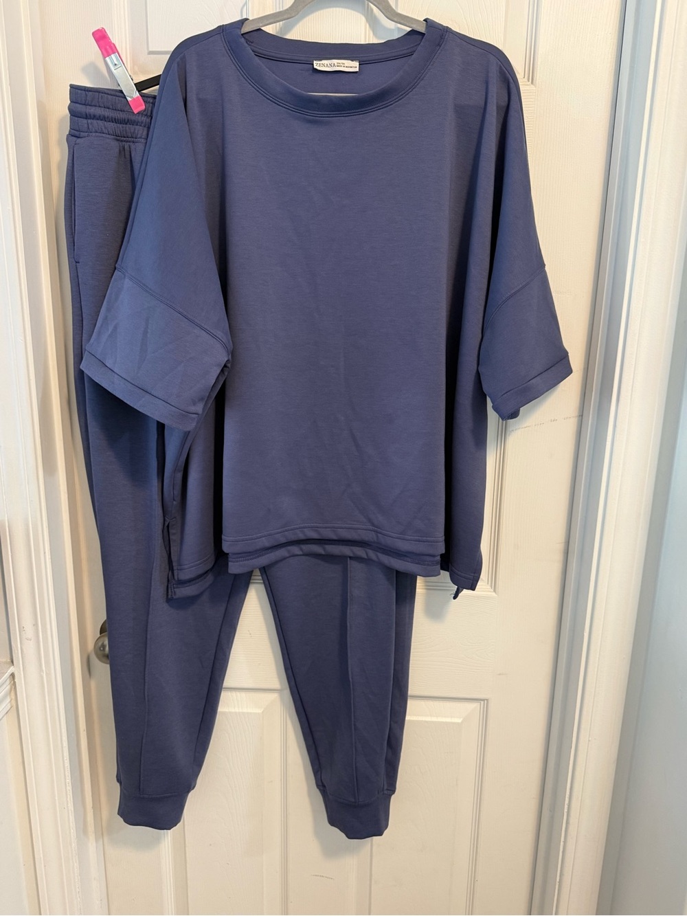 Women’s Zenana Scuba round neck top and matching joggers.